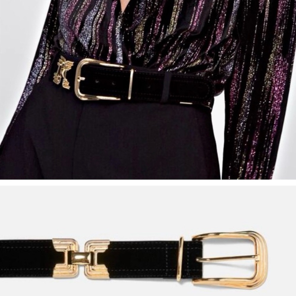 Zara belt black with gold buckle .Glam statement belt. Size 32 Zara size 85